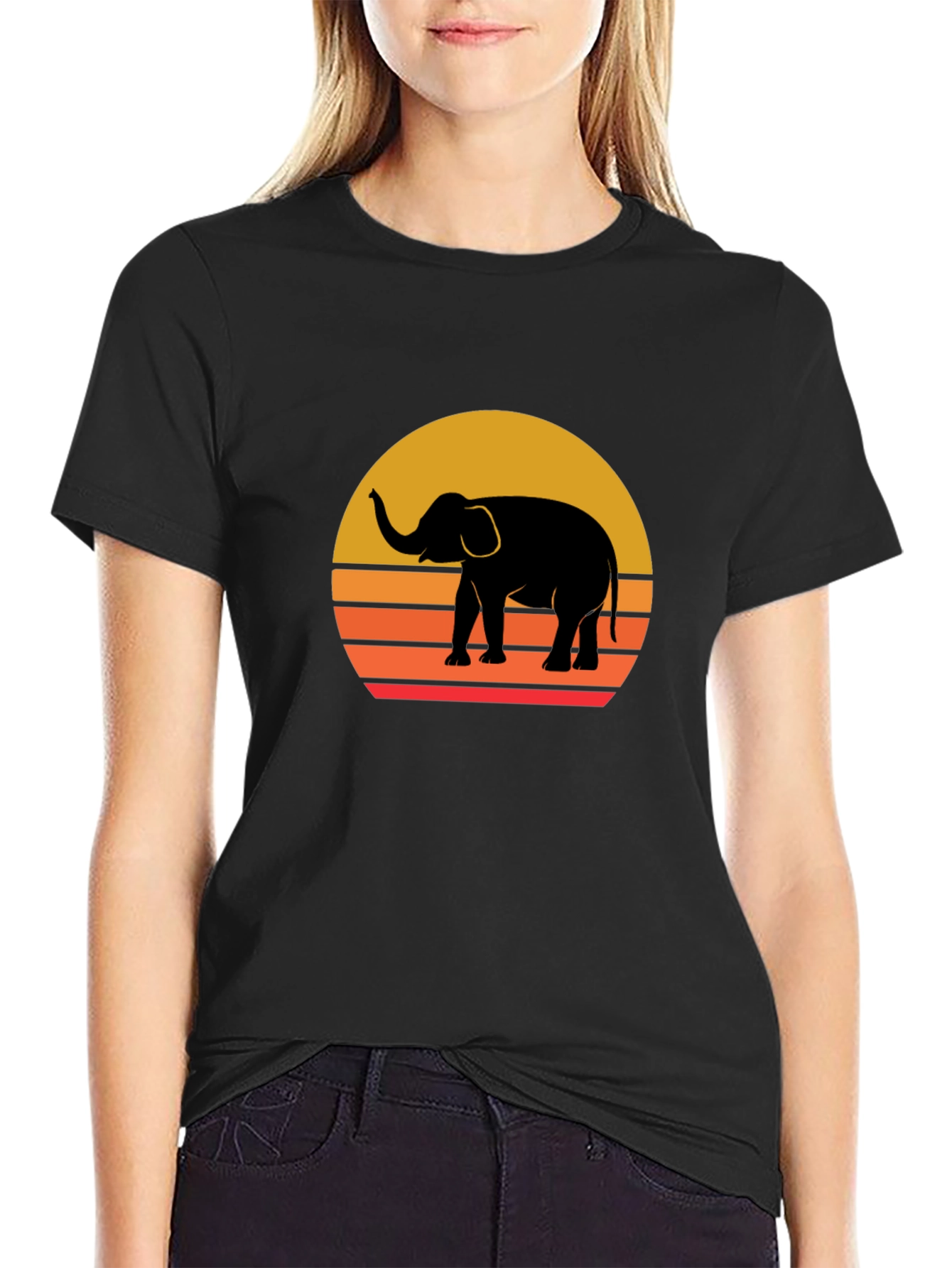 Elephant Sunset Graphic Tee - Stylish Black T-Shirt