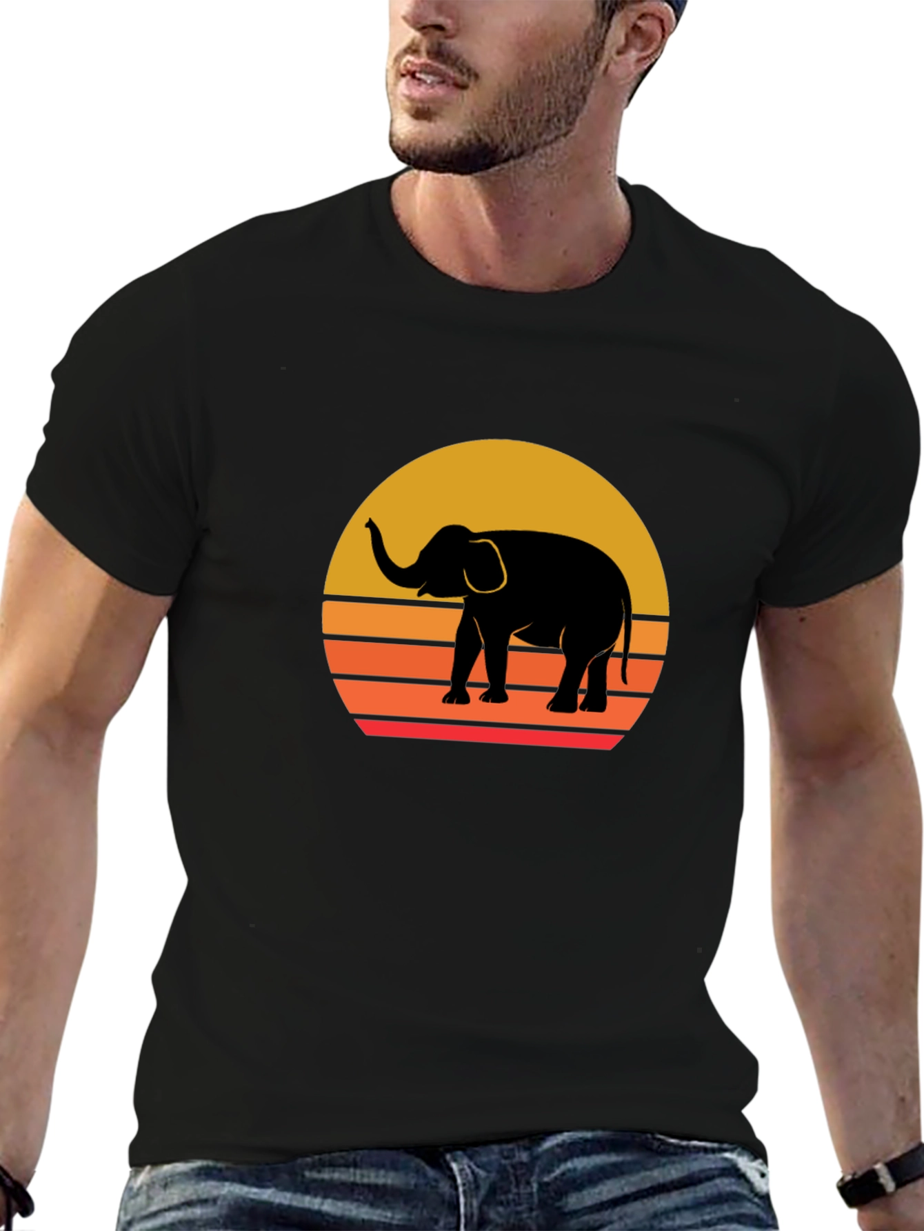 Elephant Sunset Graphic Tee - Stylish Black T-Shirt