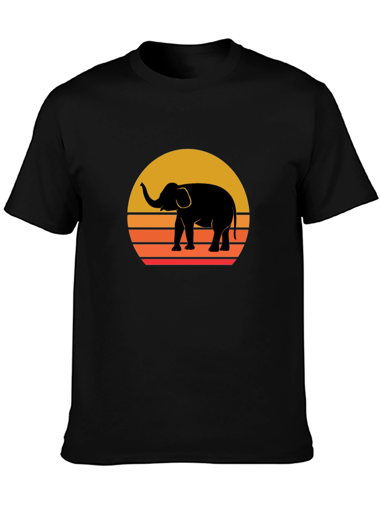 Elephant Sunset Graphic Tee - Stylish Black T-Shirt