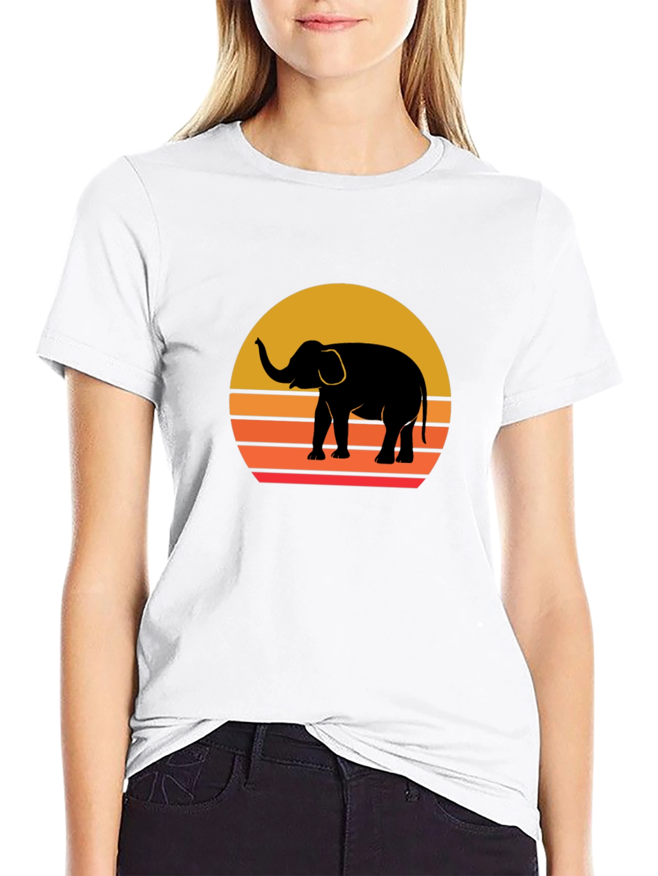 Elephant Sunset Graphic Tee - Stylish Black T-Shirt