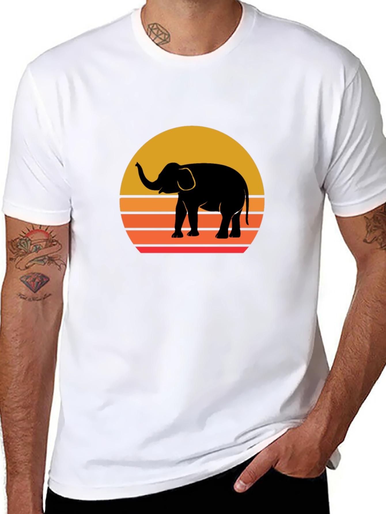 Elephant Sunset Graphic Tee - Stylish Black T-Shirt