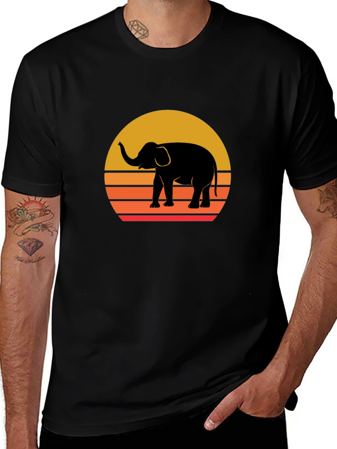 Elephant Sunset Graphic Tee - Stylish Black T-Shirt