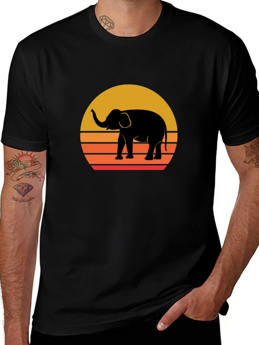 Elephant Sunset Graphic Tee - Stylish Black T-Shirt