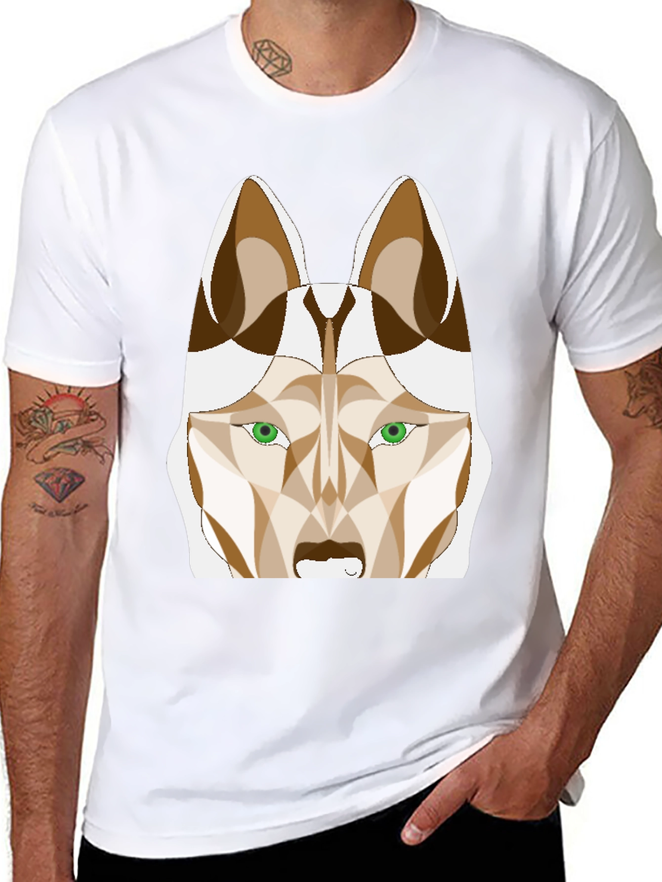 Abstract Husky Graphic Tee - Stylish Black T-Shirt