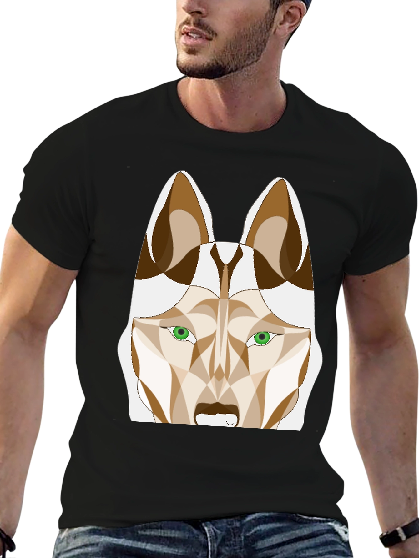 Abstract Husky Graphic Tee - Stylish Black T-Shirt