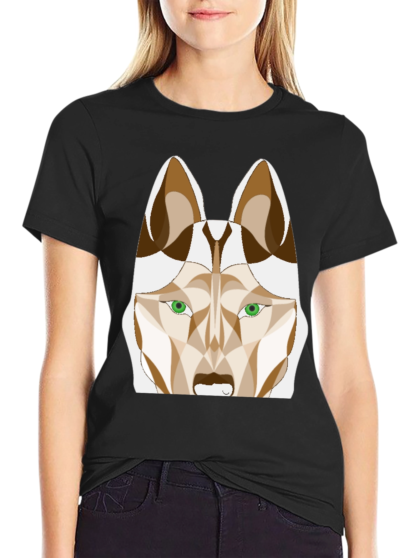 Abstract Husky Graphic Tee - Stylish Black T-Shirt