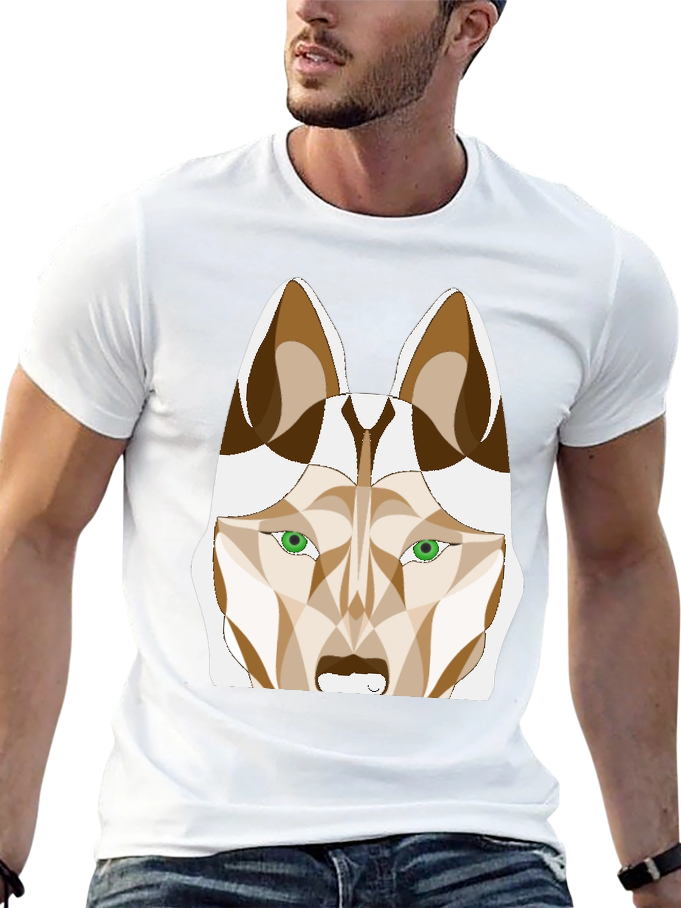 Abstract Husky Graphic Tee - Stylish Black T-Shirt
