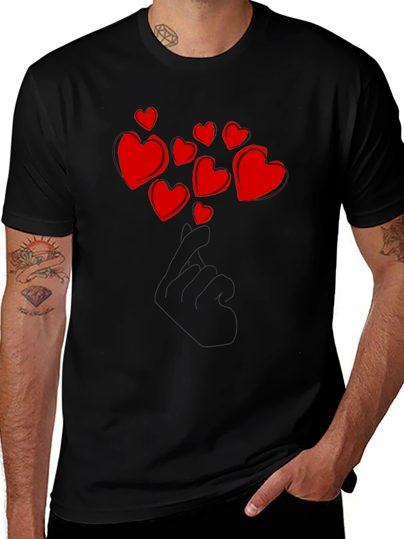 Love Hand T-Shirt - Black Heart Design