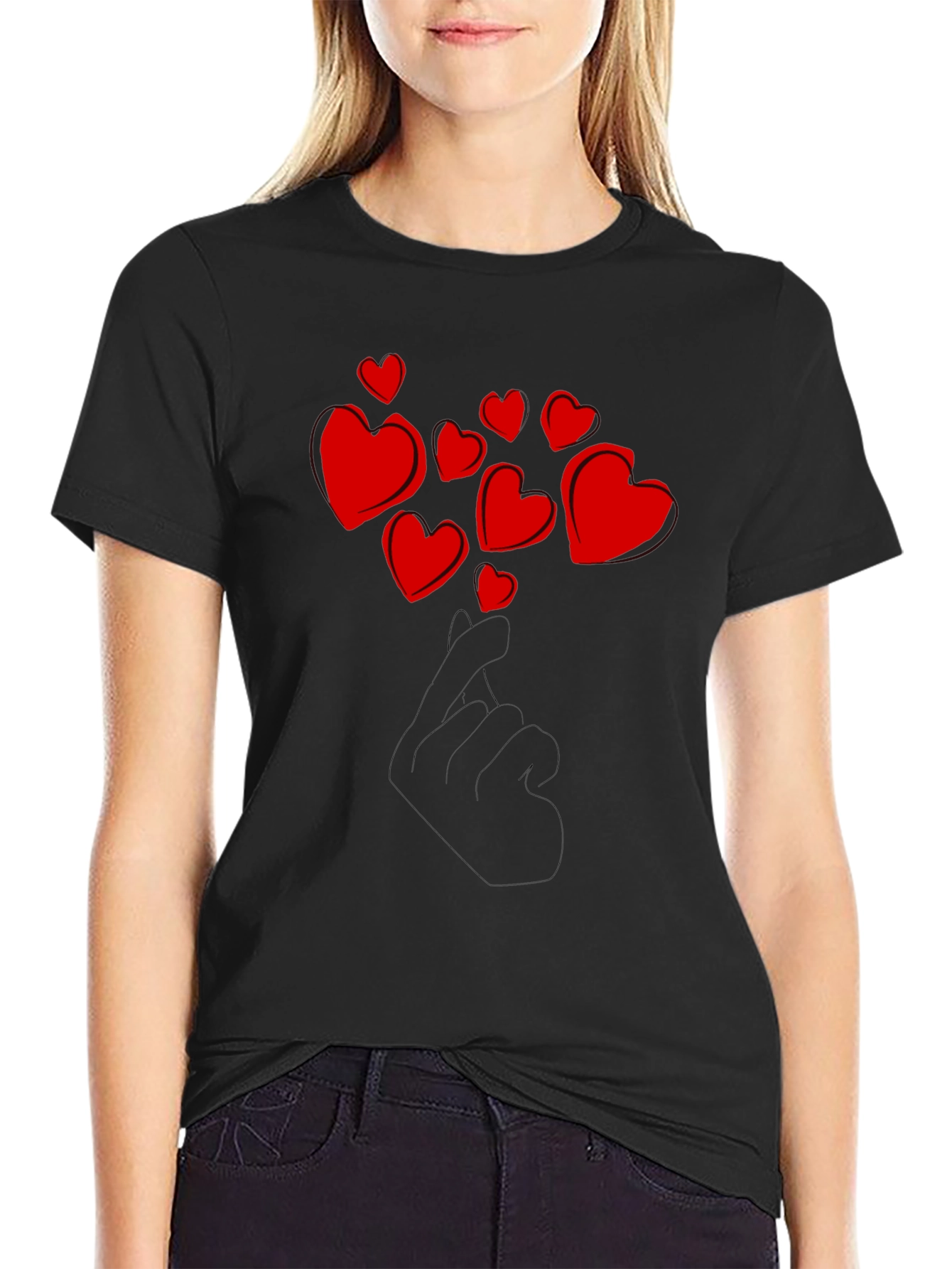 Love Hand T-Shirt - Black Heart Design