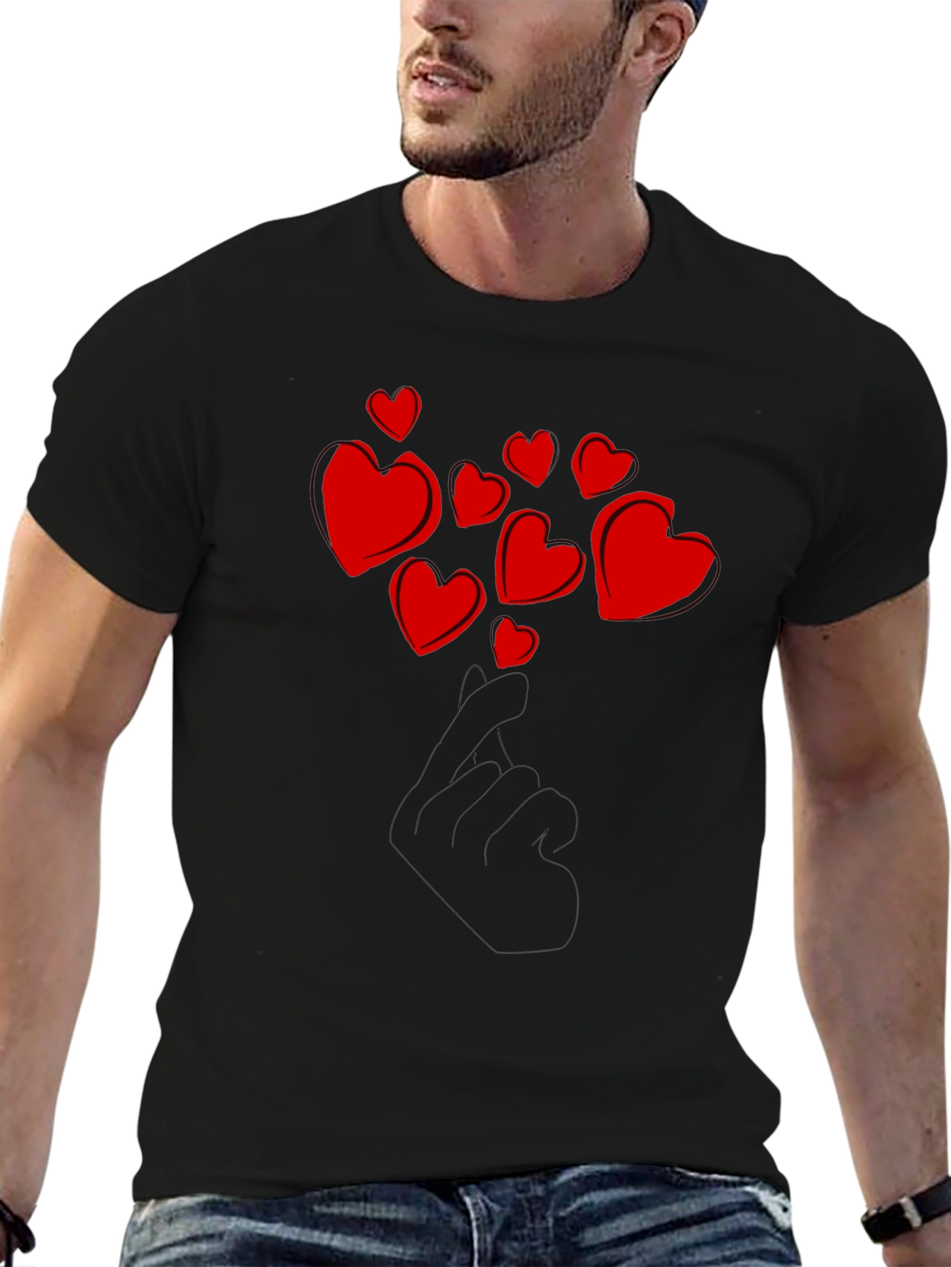 Love Hand T-Shirt - Black Heart Design