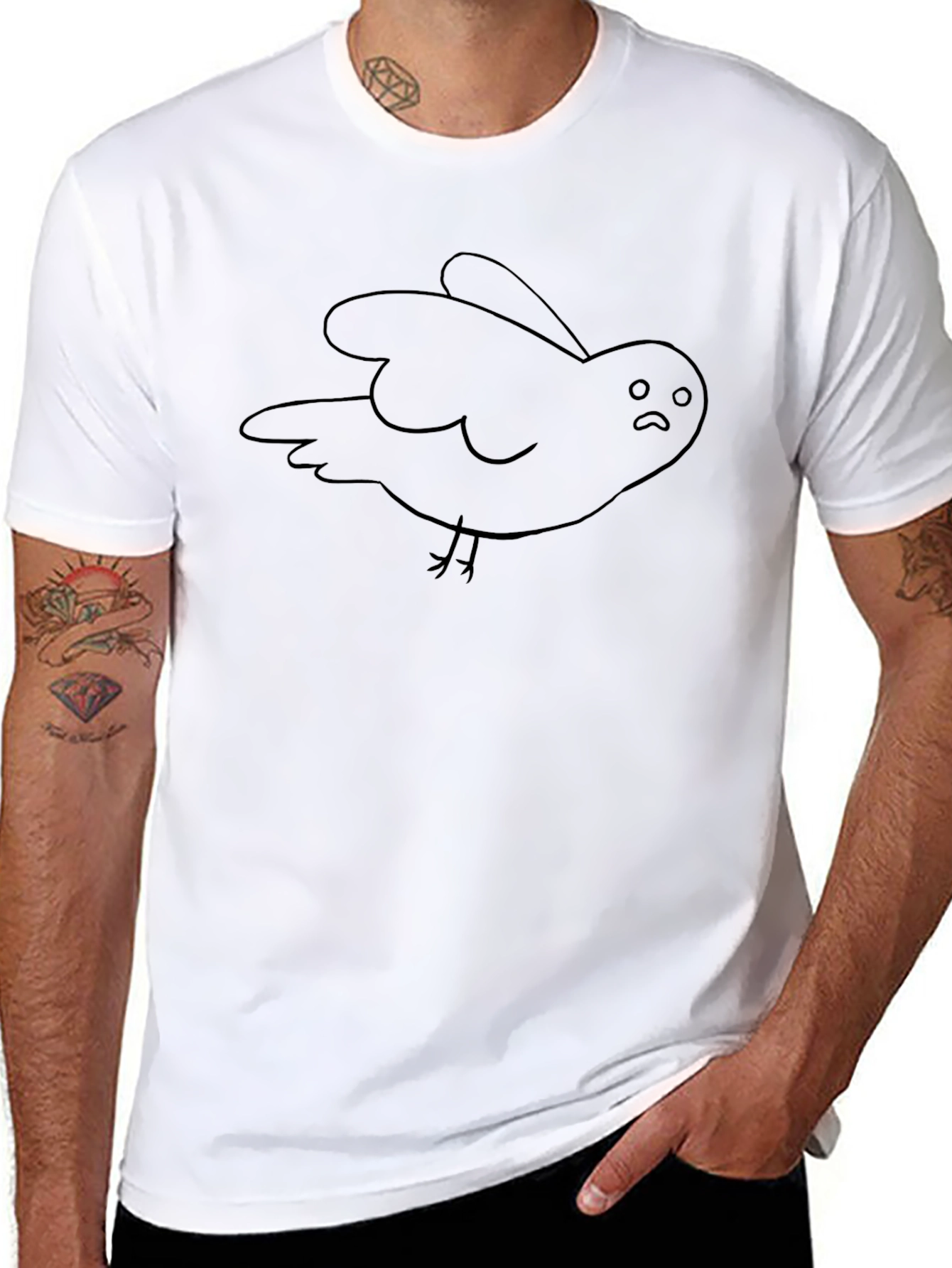 Sad Bird Graphic Black T-Shirt