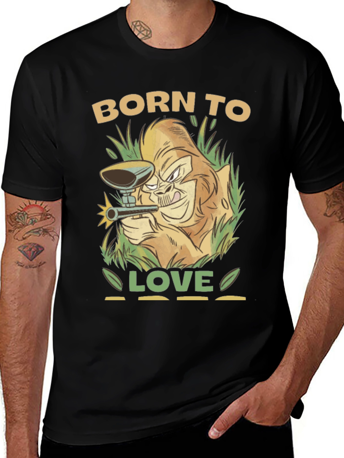 Born To Love Paintball Gorilla Black T-Shirt