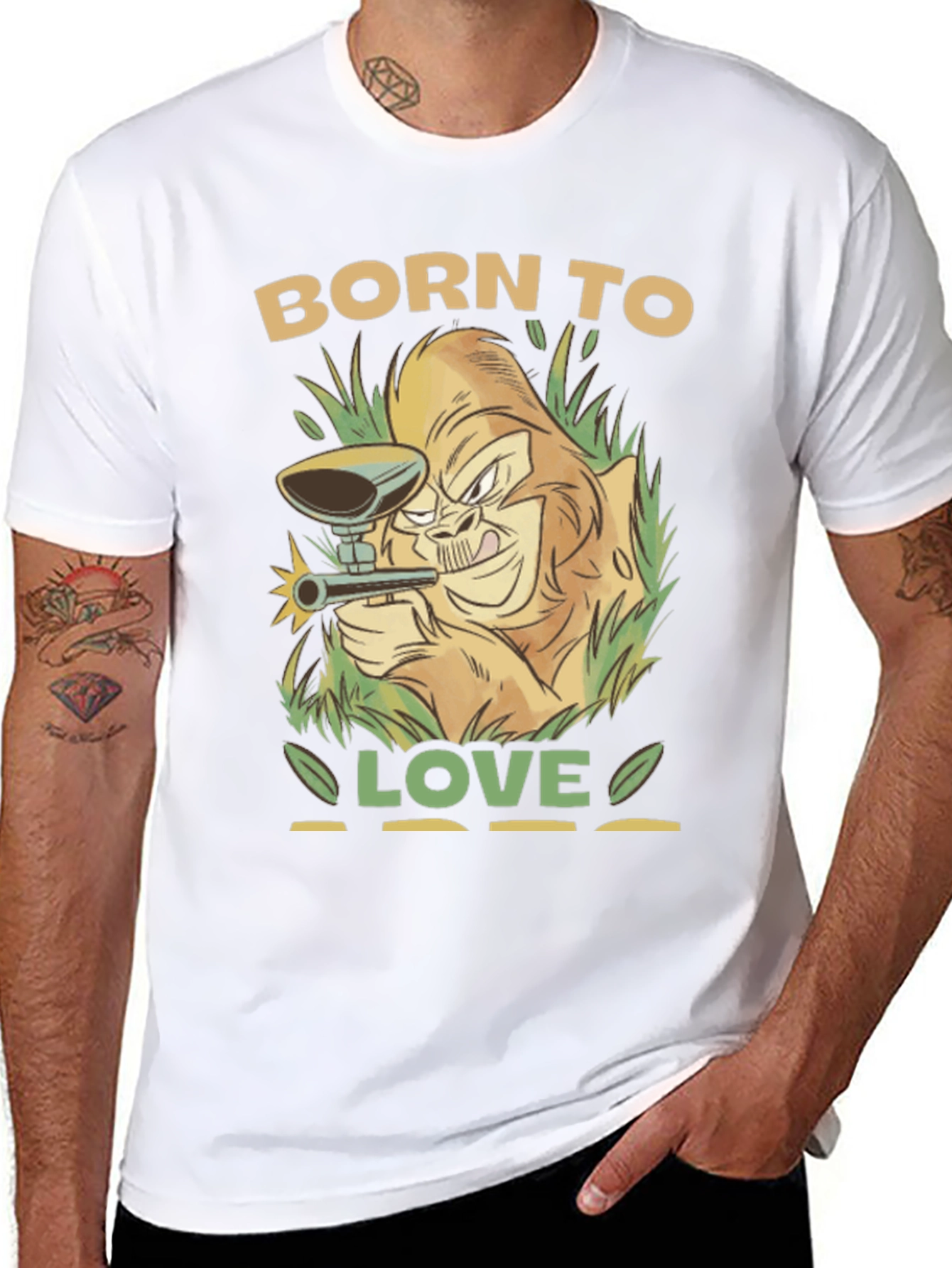 Born To Love Paintball Gorilla Black T-Shirt