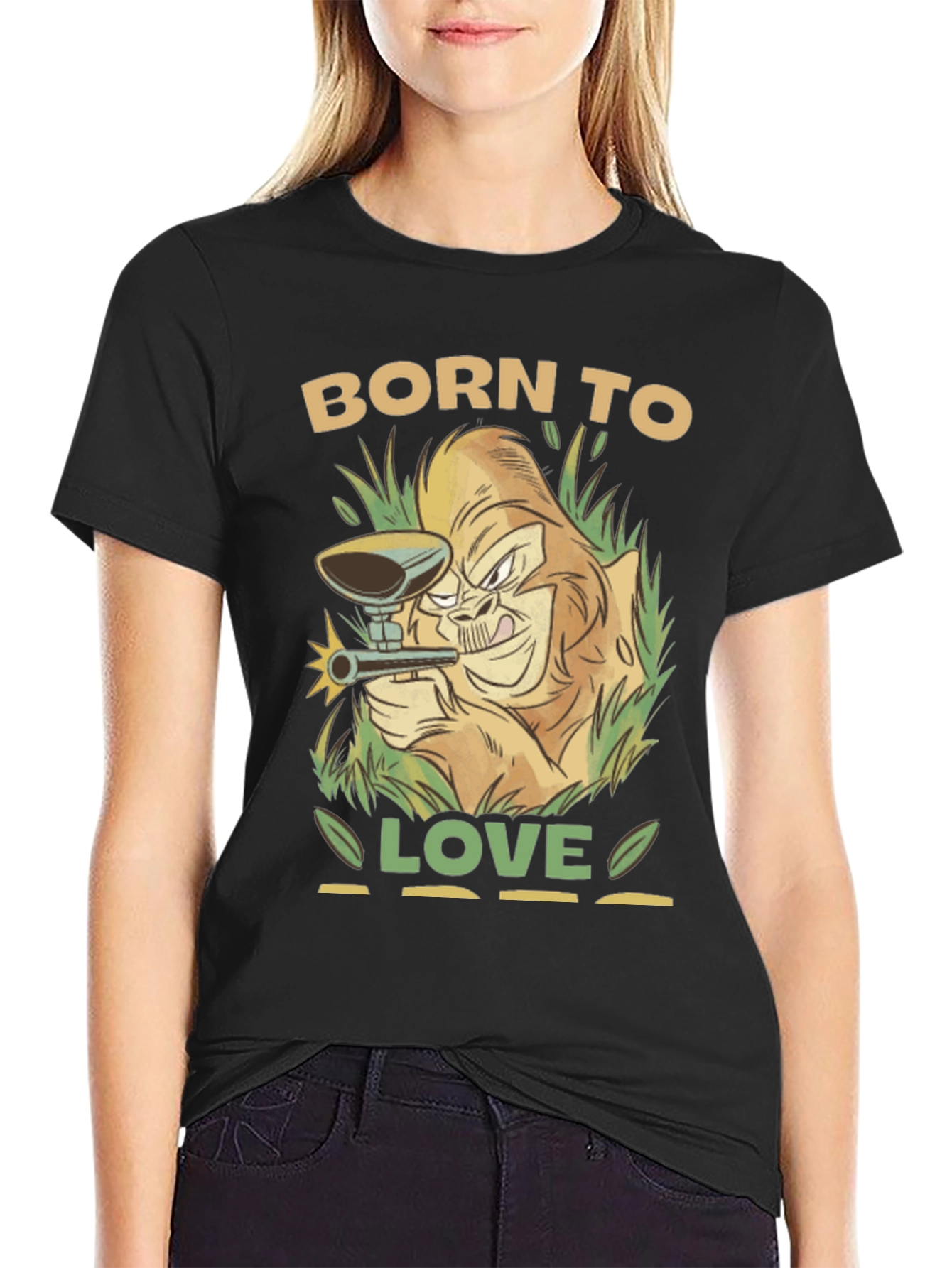 Born To Love Paintball Gorilla Black T-Shirt