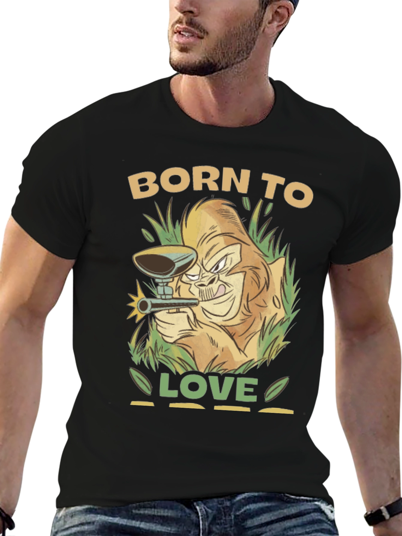 Born To Love Paintball Gorilla Black T-Shirt