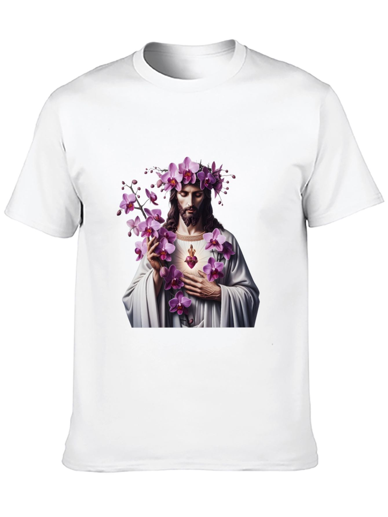 Floral Jesus Graphic Black T-Shirt