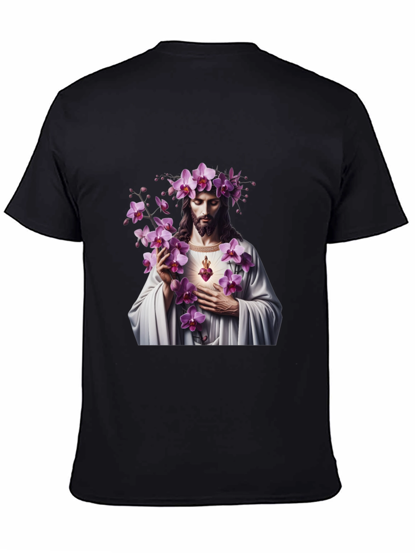 Floral Jesus Graphic Black T-Shirt