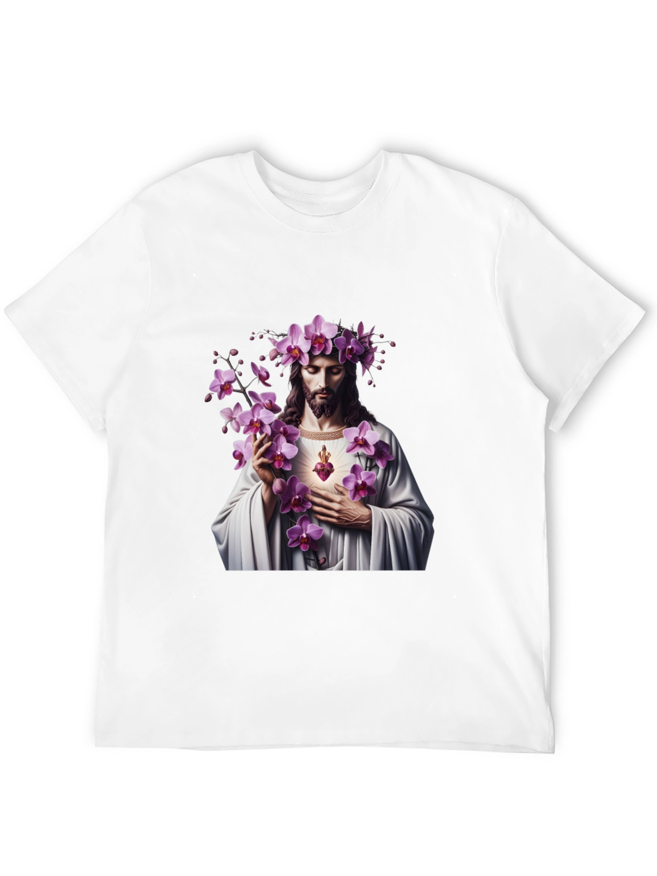 Floral Jesus Graphic Black T-Shirt