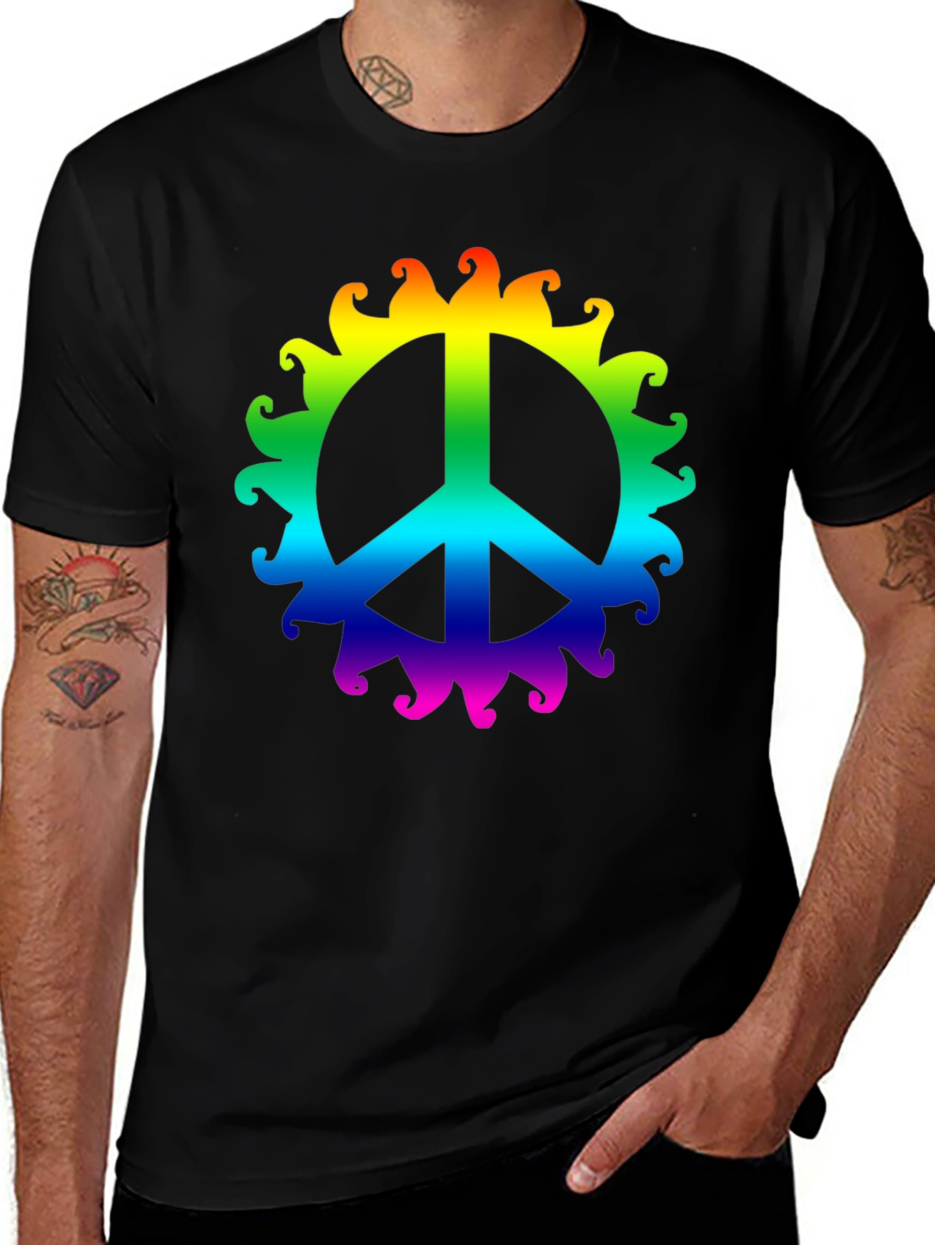 Rainbow Peace Sign T-Shirt - Black Cotton Tee