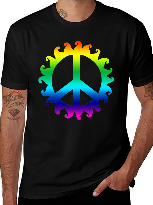 Rainbow Peace Sign T-Shirt - Black Cotton Tee
