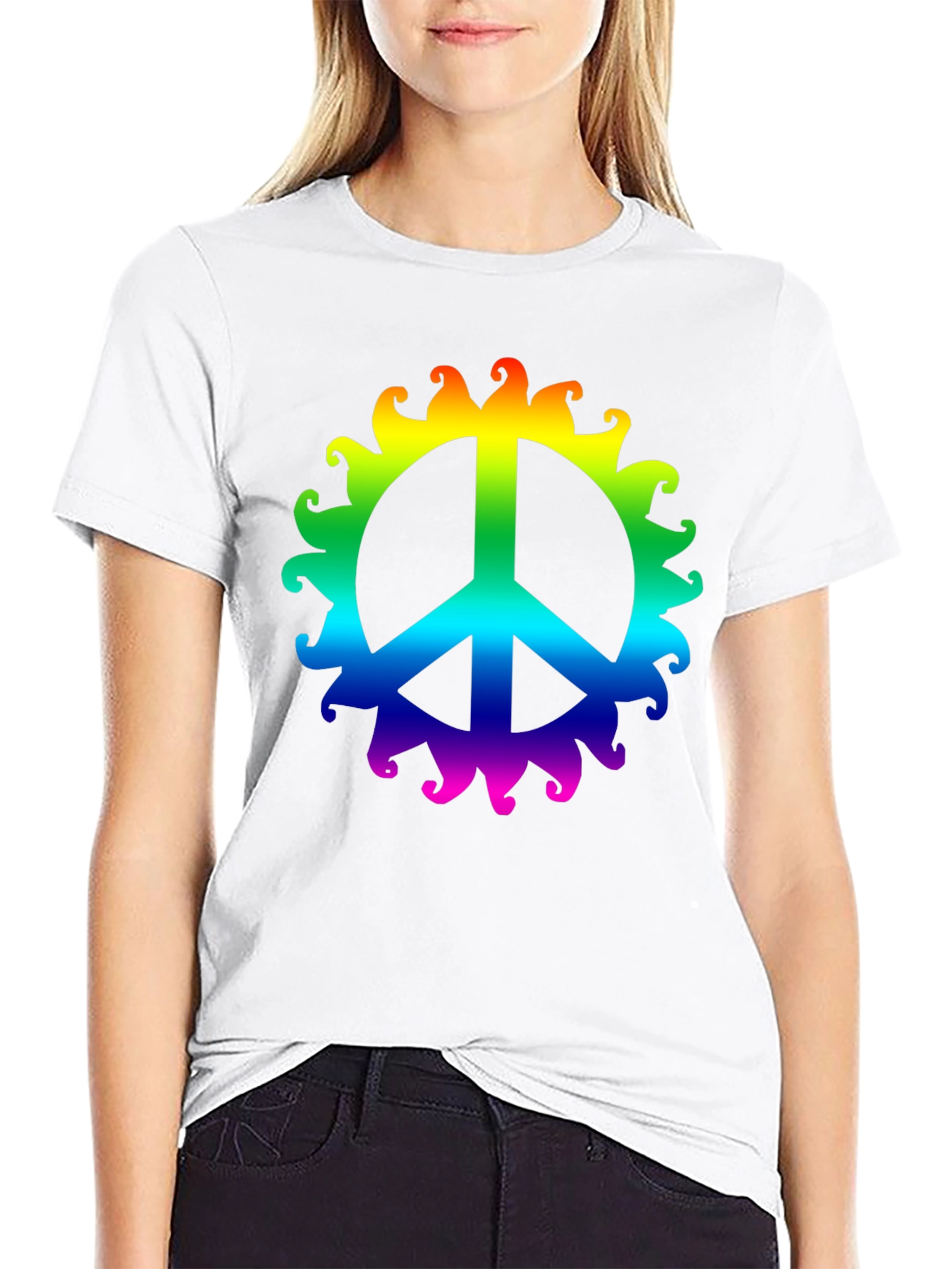 Rainbow Peace Sign T-Shirt - Black Cotton Tee