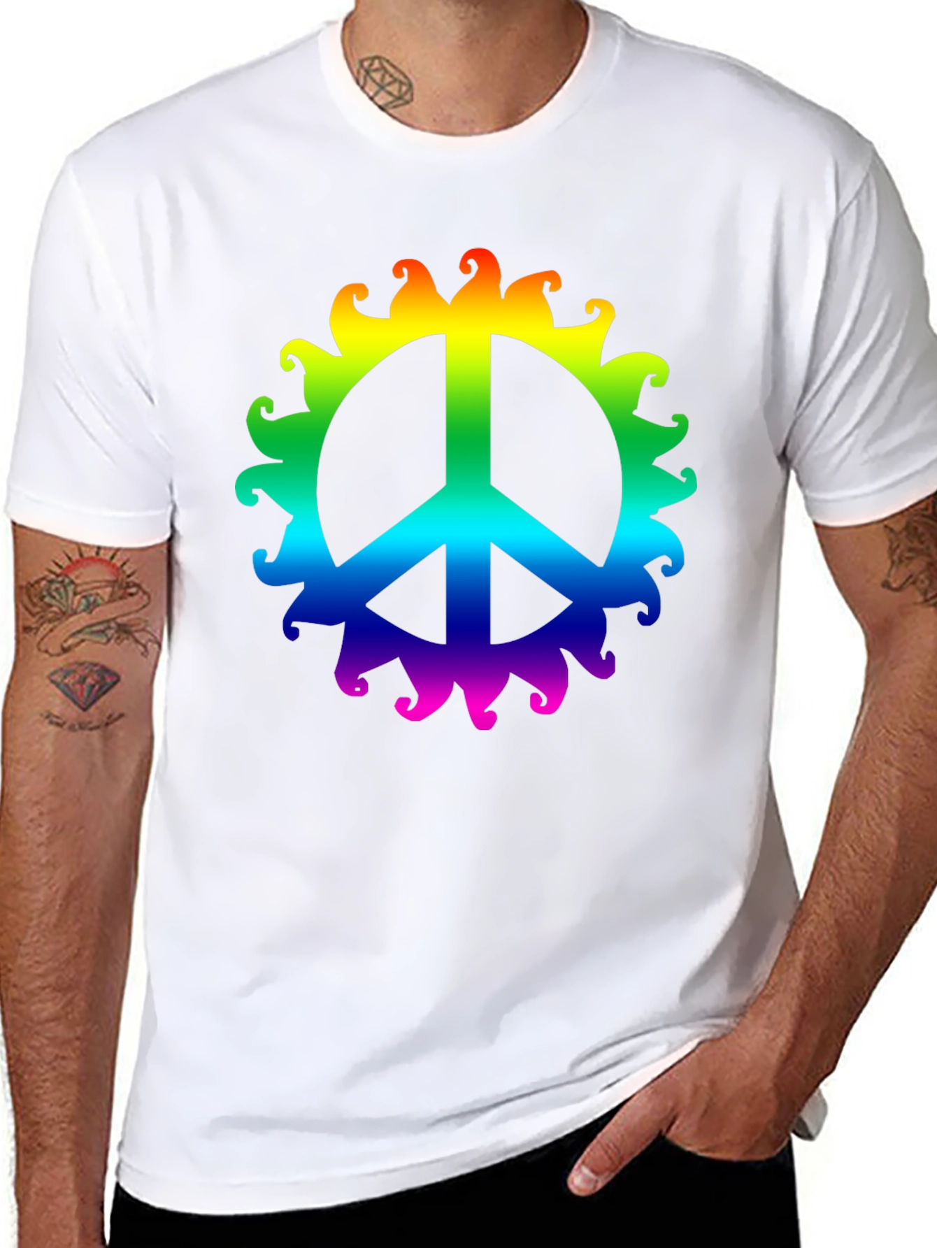 Rainbow Peace Sign T-Shirt - Black Cotton Tee