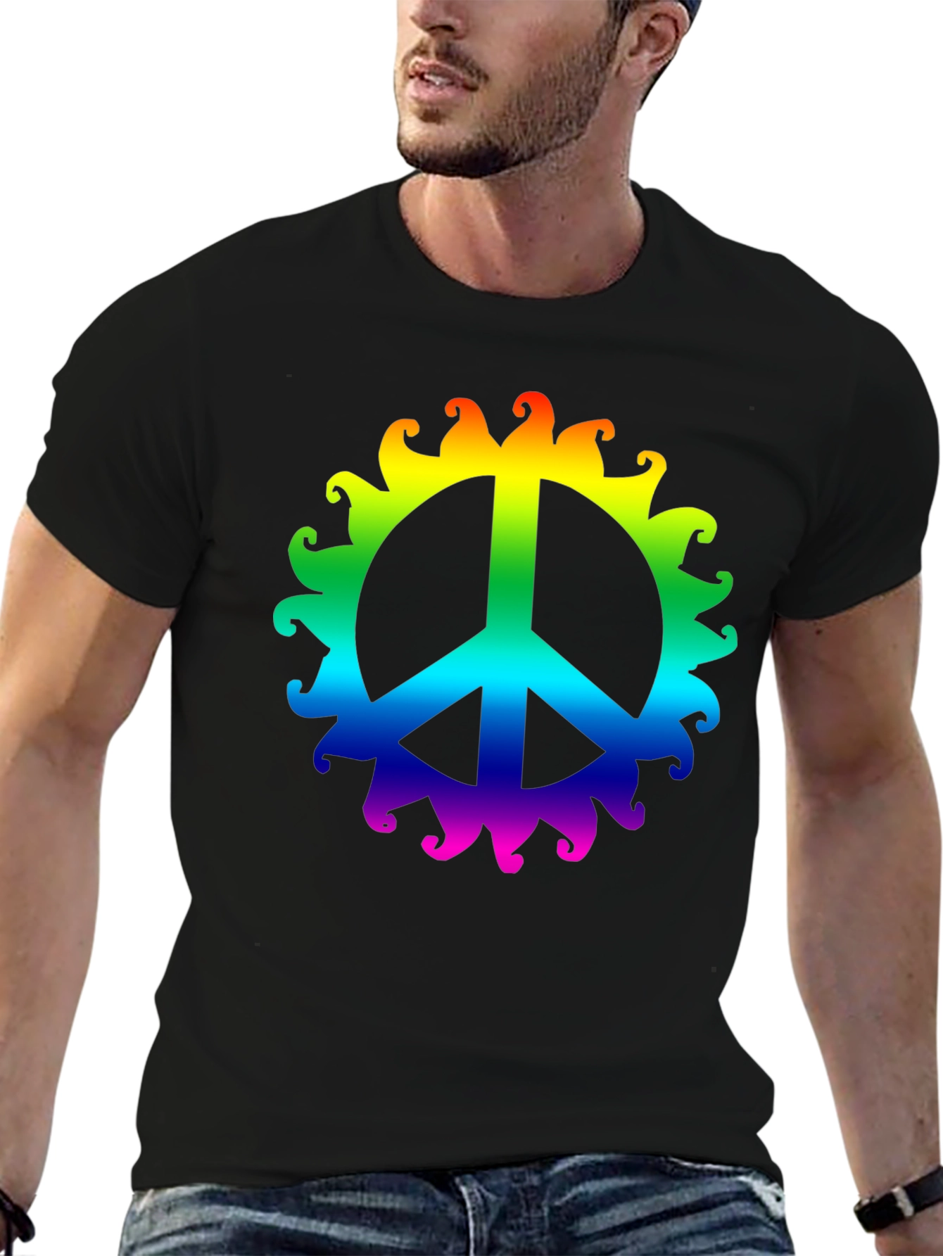 Rainbow Peace Sign T-Shirt - Black Cotton Tee
