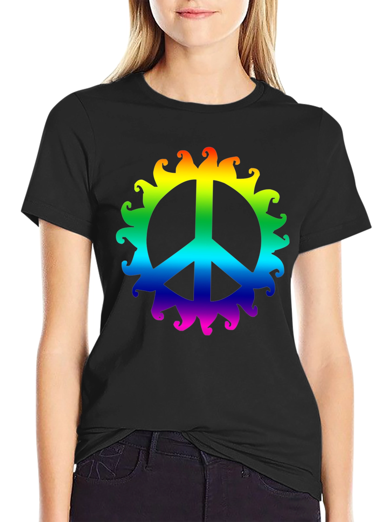 Rainbow Peace Sign T-Shirt - Black Cotton Tee