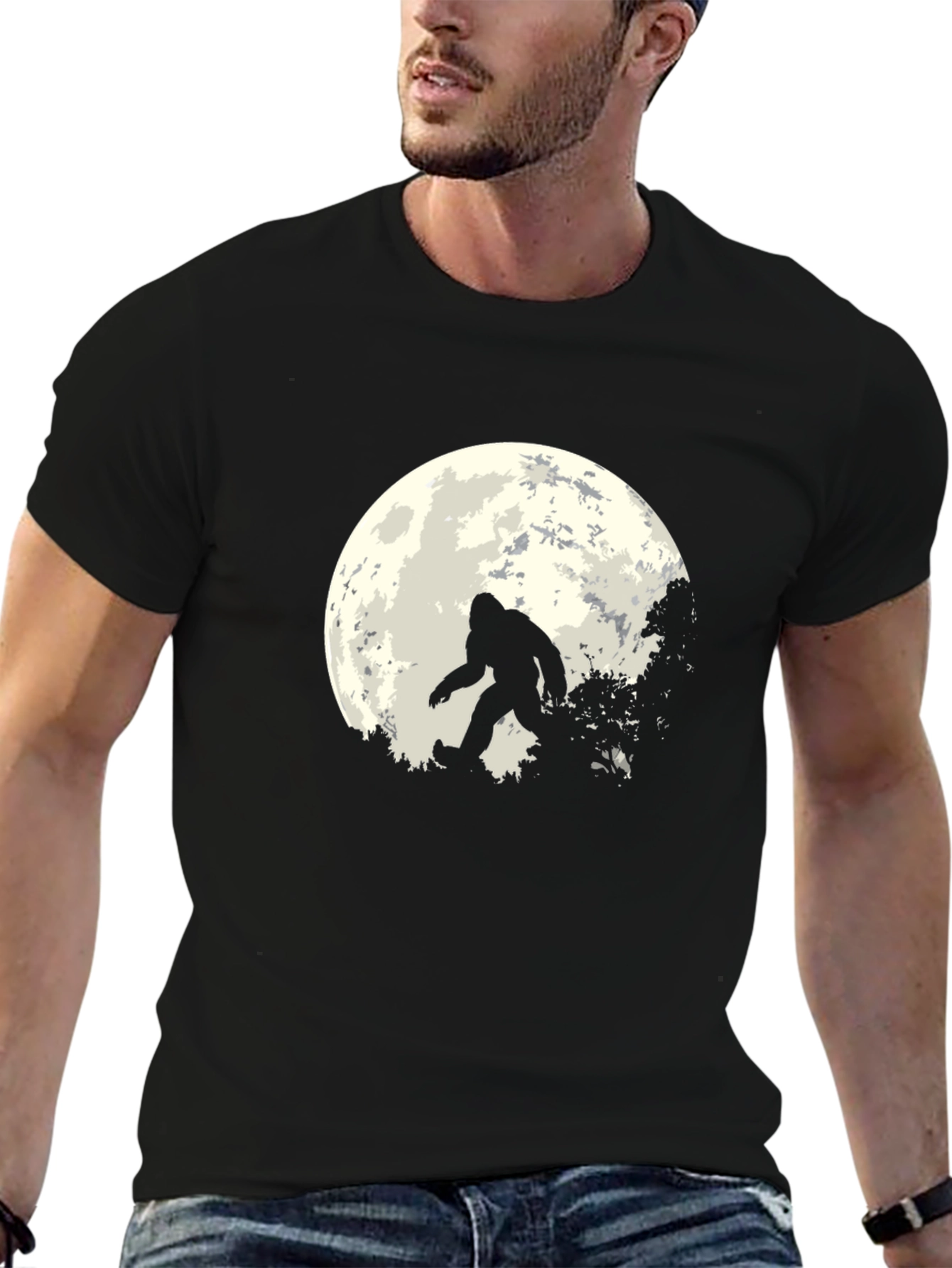 Bigfoot Moon Graphic Tee - Black Sasquatch T-Shirt