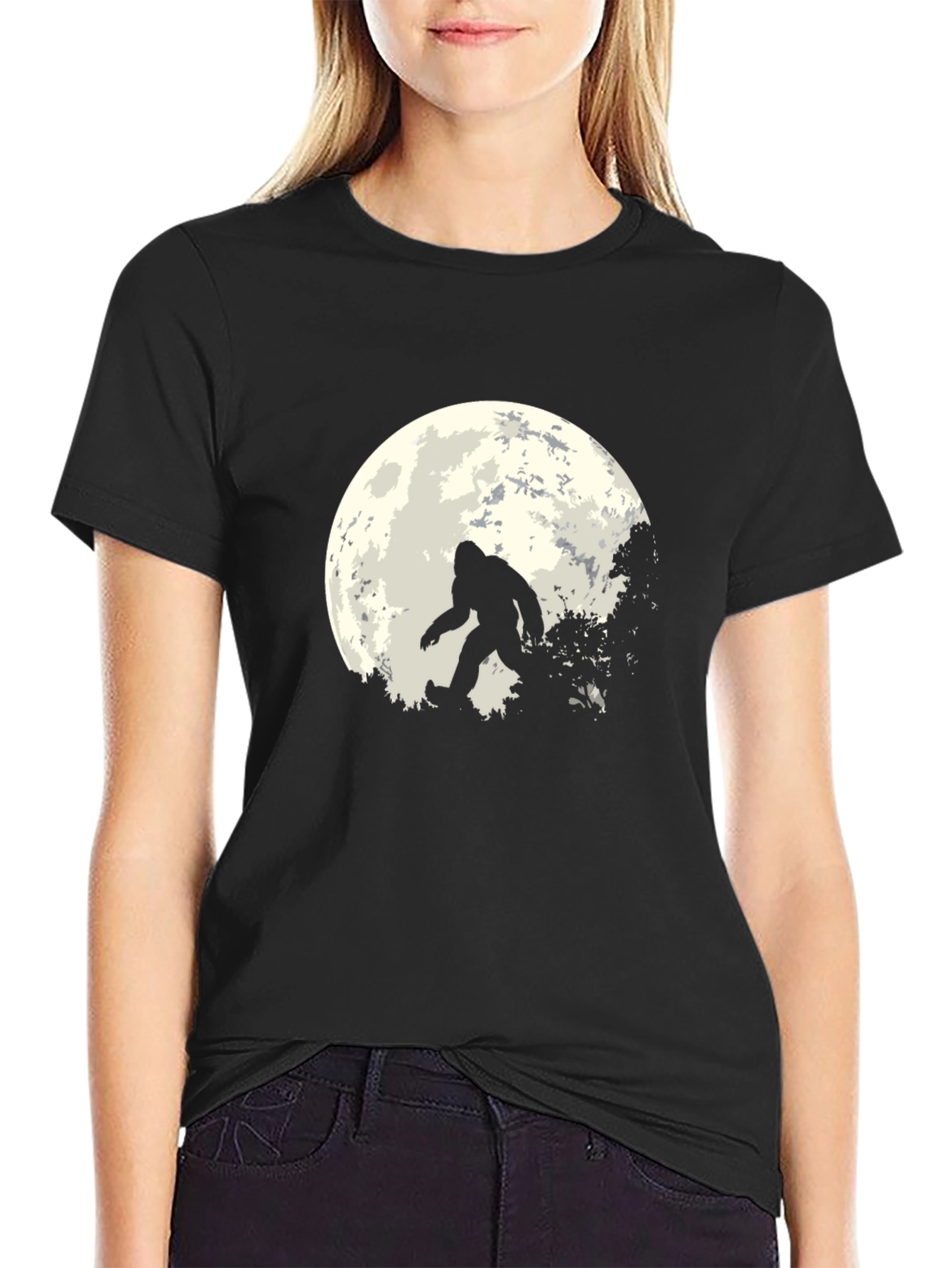 Bigfoot Moon Graphic Tee - Black Sasquatch T-Shirt