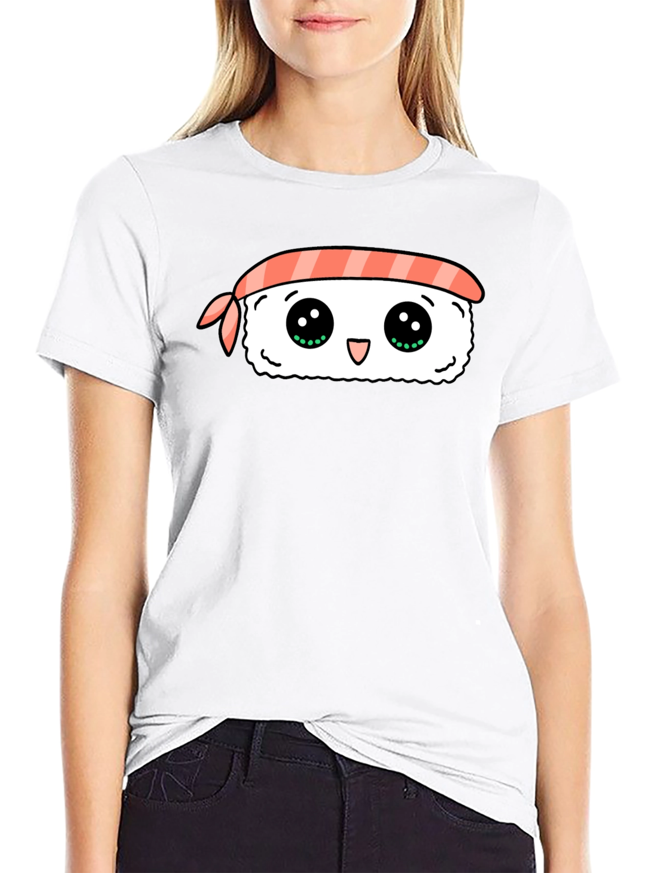Kawaii Sushi Graphic Black T-Shirt