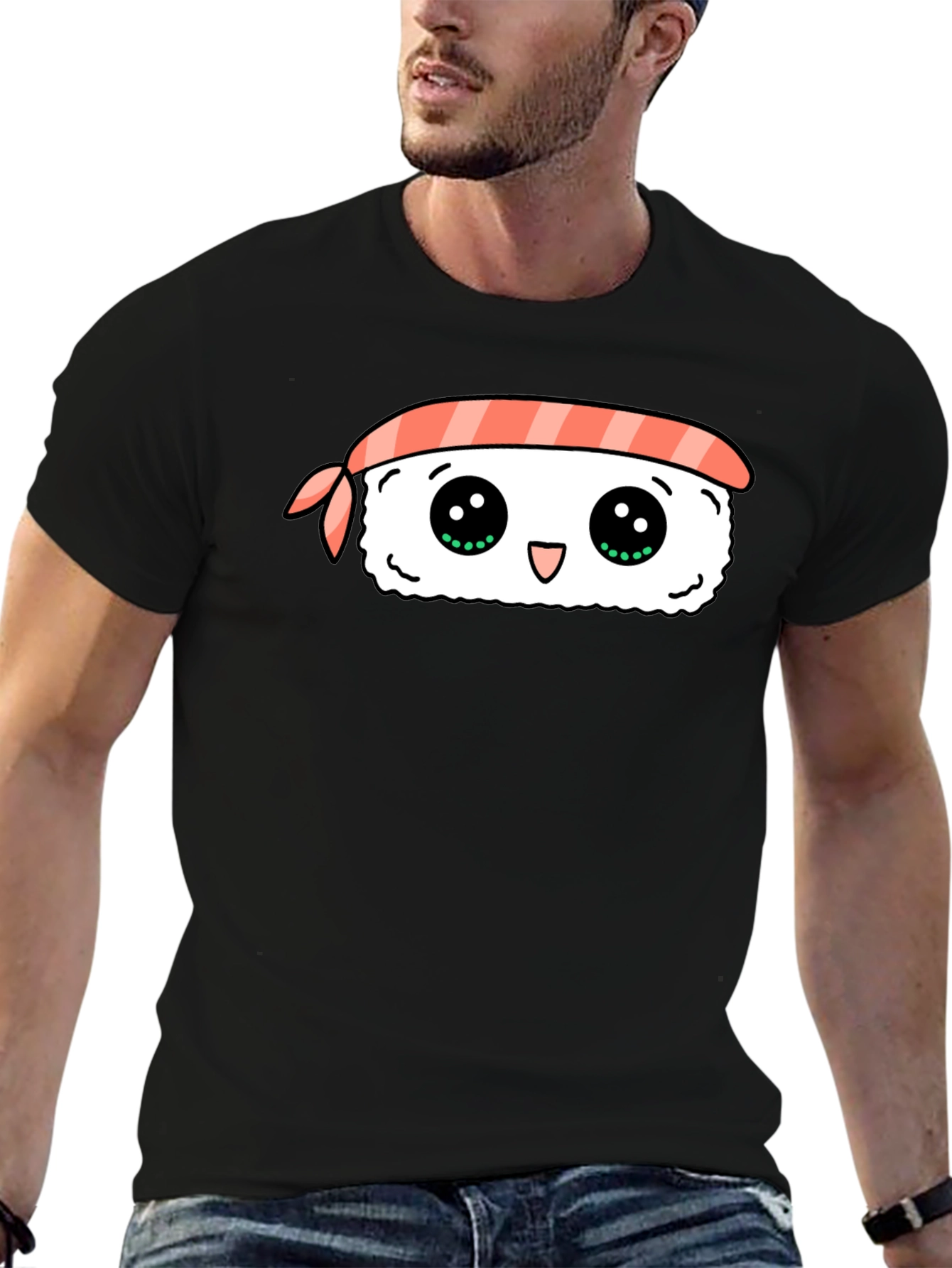 Kawaii Sushi Graphic Black T-Shirt