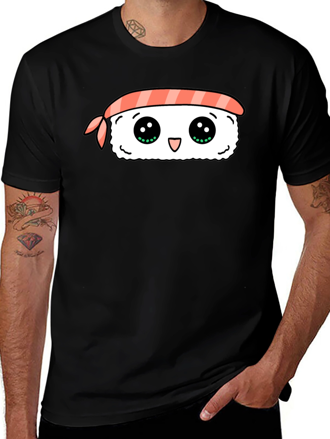 Kawaii Sushi Graphic Black T-Shirt