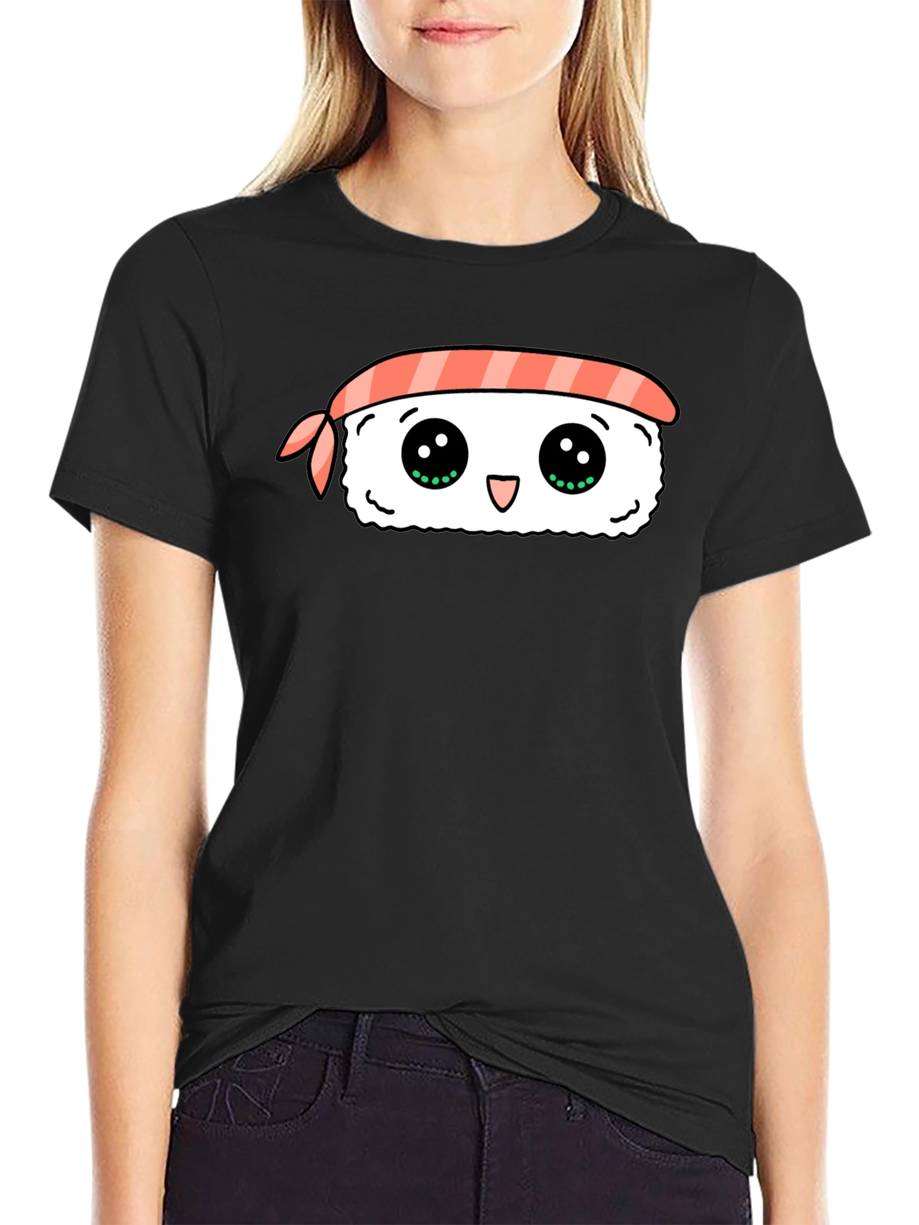Kawaii Sushi Graphic Black T-Shirt
