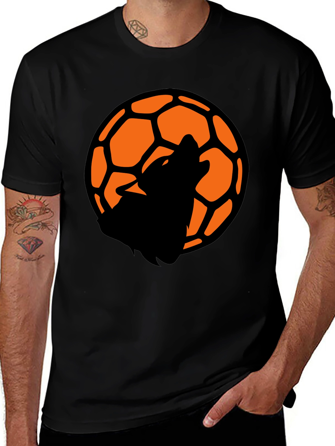 Wolf Soccer Ball Graphic Tee - Black Cotton T-Shirt