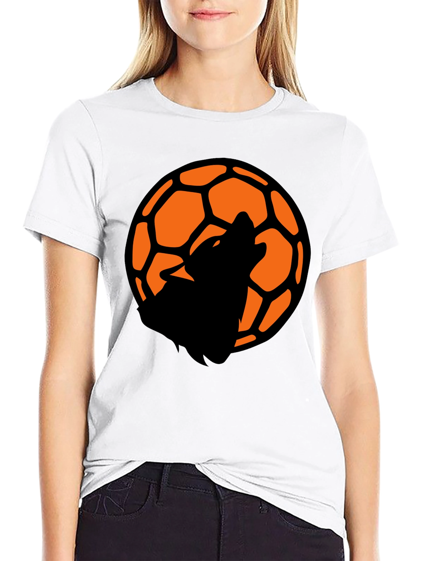 Wolf Soccer Ball Graphic Tee - Black Cotton T-Shirt