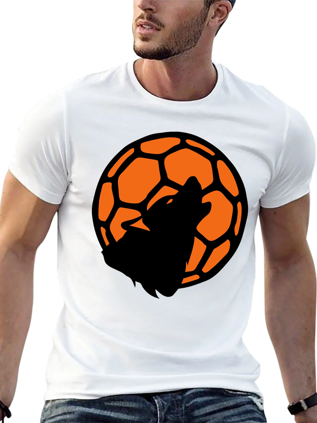 Wolf Soccer Ball Graphic Tee - Black Cotton T-Shirt