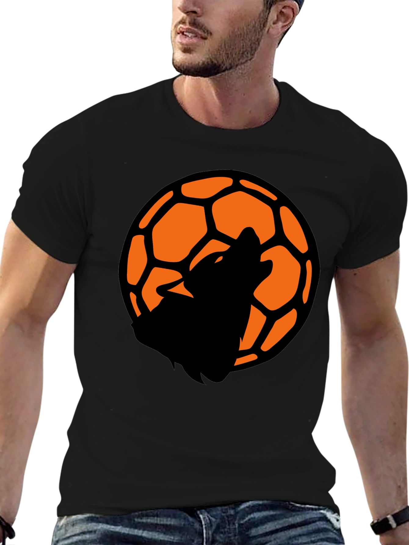 Wolf Soccer Ball Graphic Tee - Black Cotton T-Shirt
