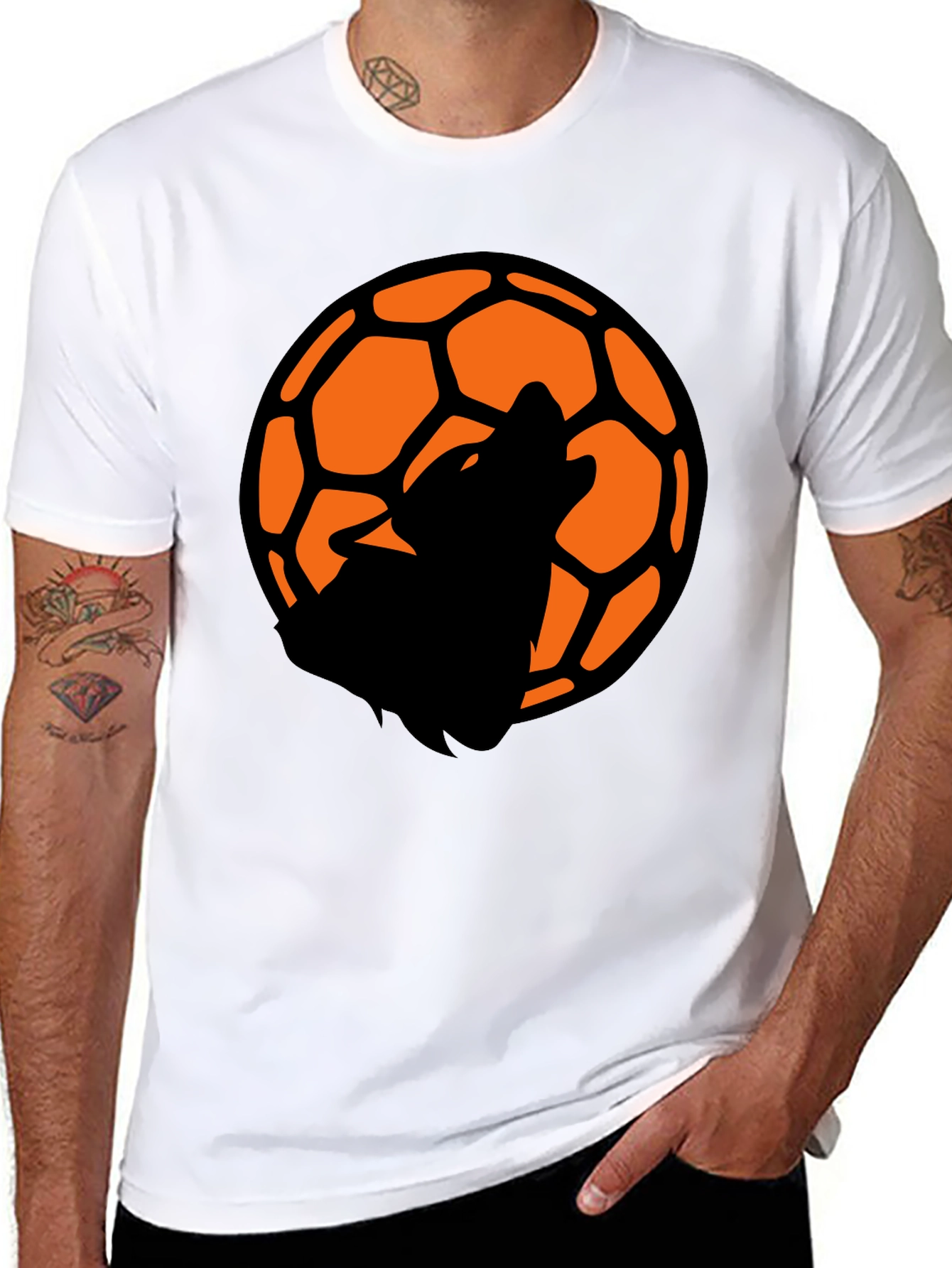 Wolf Soccer Ball Graphic Tee - Black Cotton T-Shirt