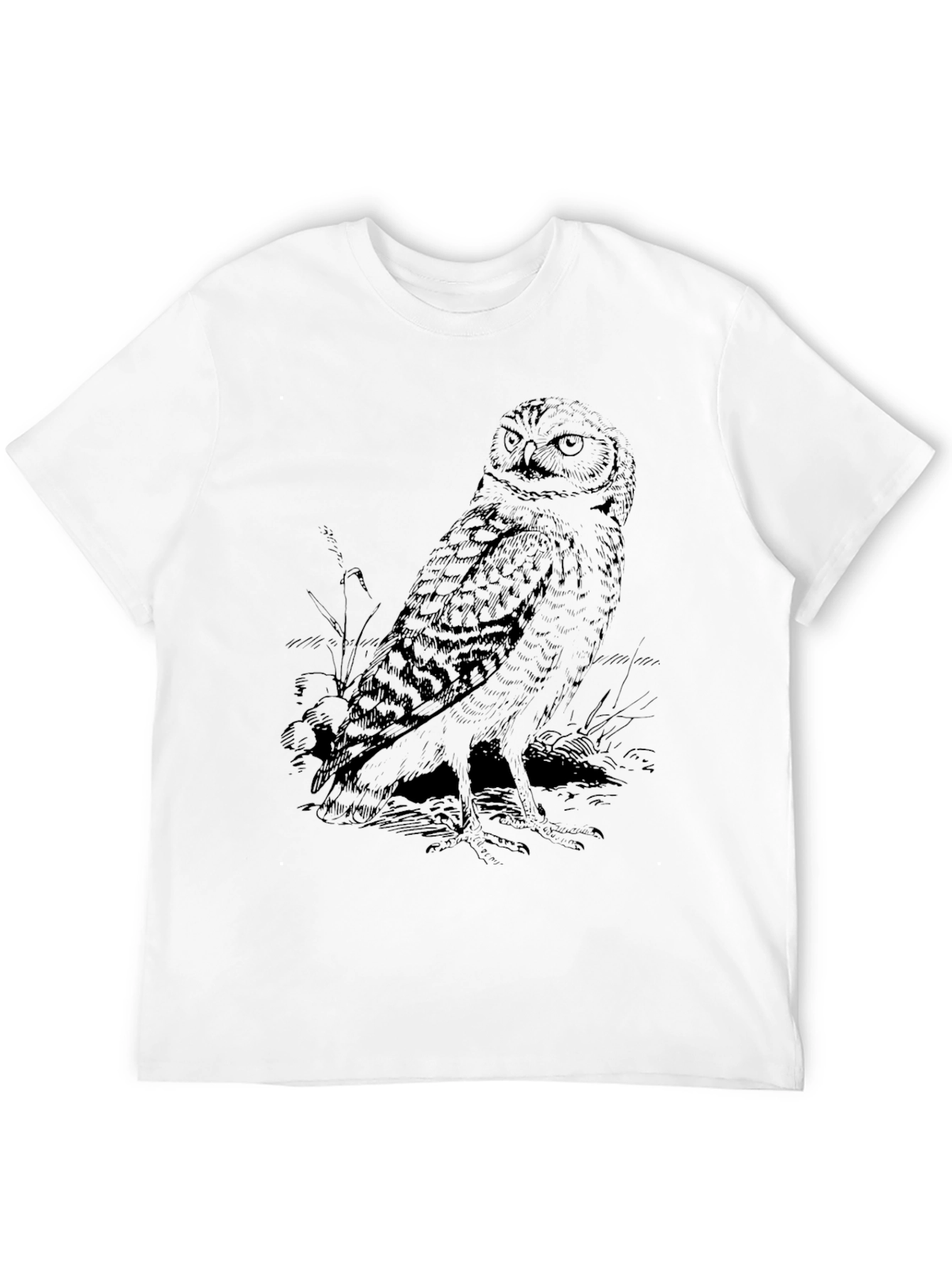 Owl Graphic Print Black Crew Neck T-Shirt