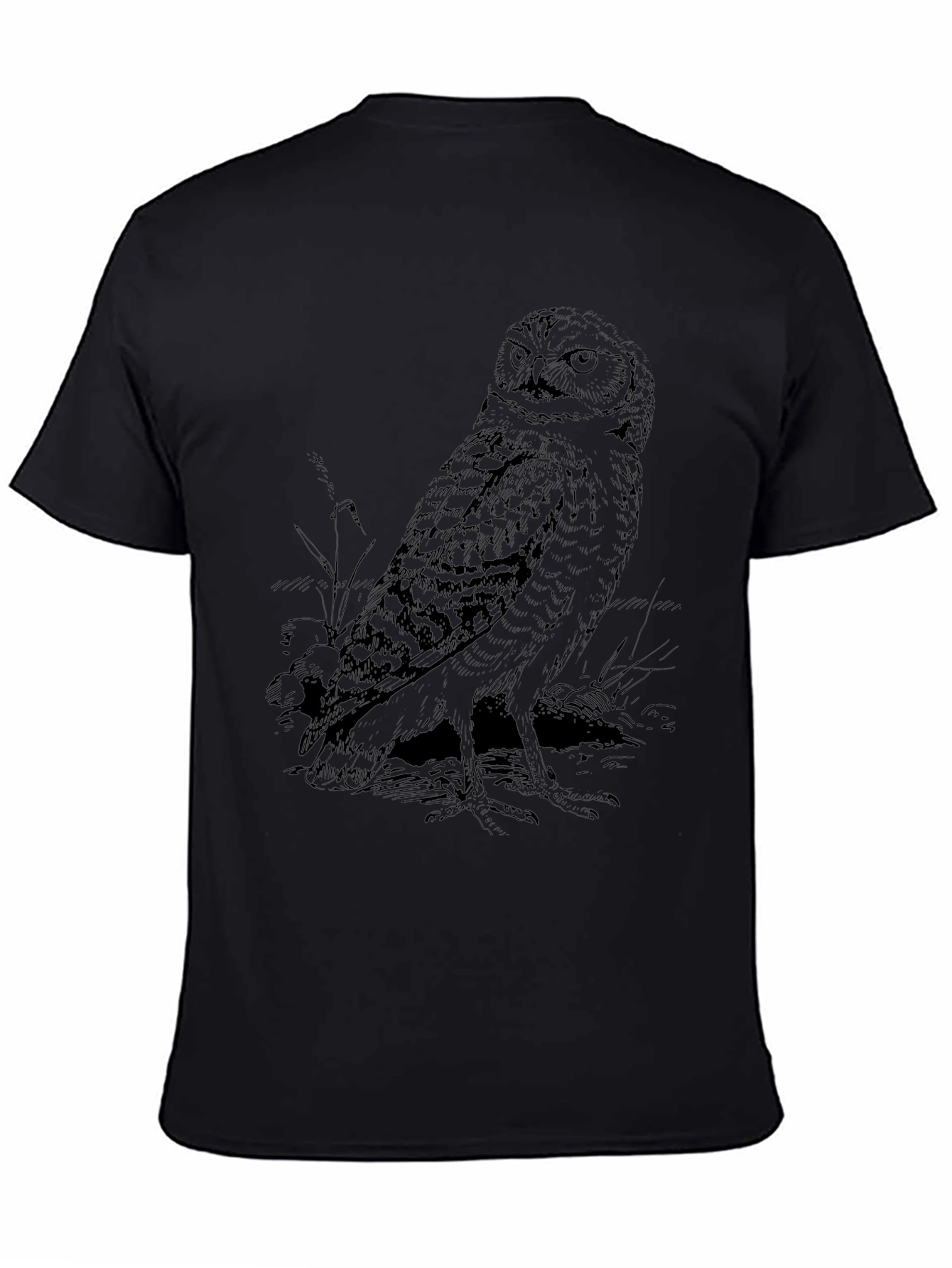 Owl Graphic Print Black Crew Neck T-Shirt