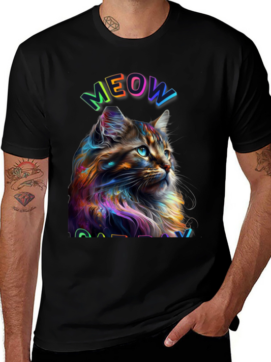 Meow Cat T-Shirt - Colorful Graphic Tee for Cat Lovers