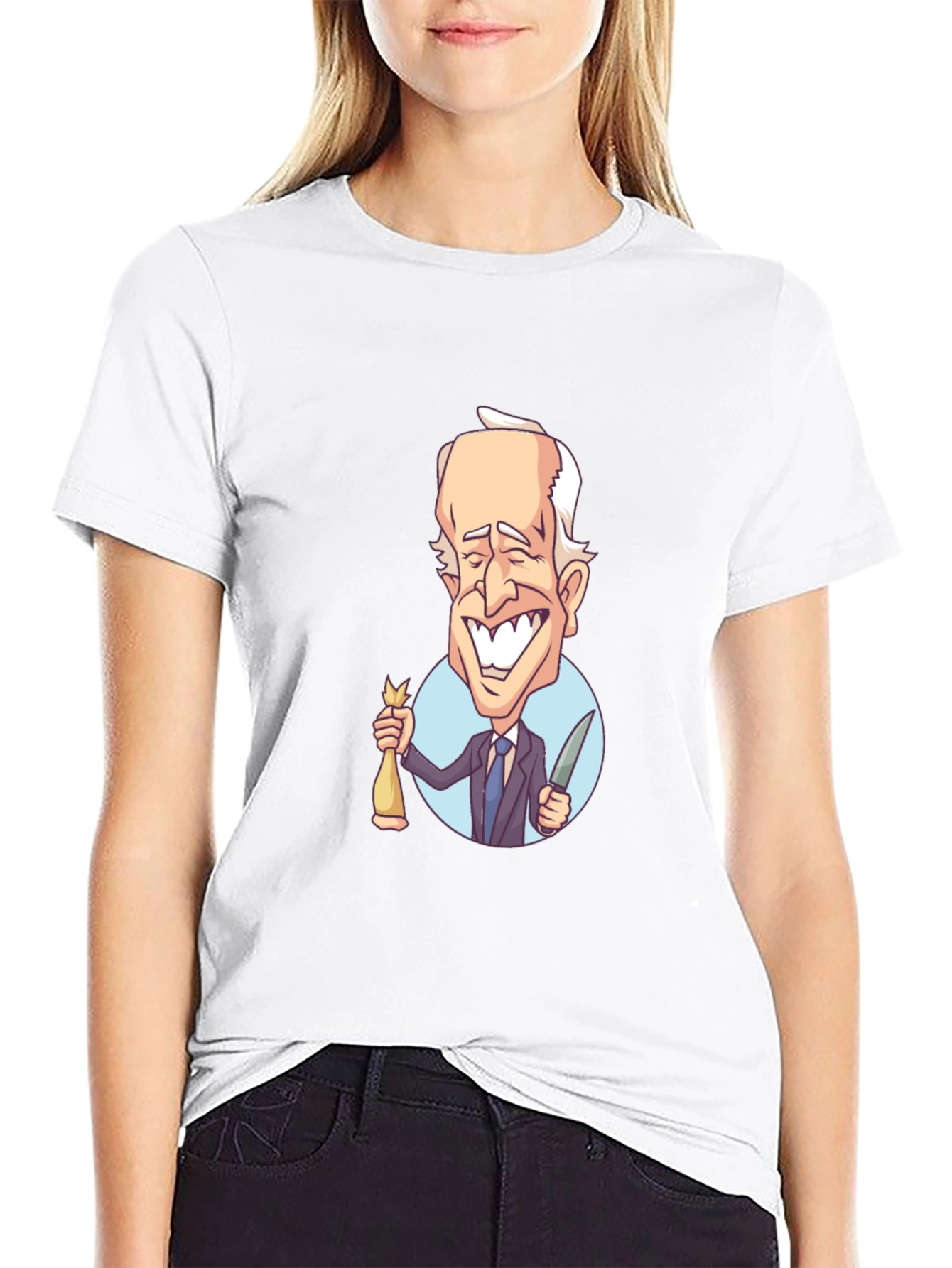 Cartoon Biden Graphic T-Shirt - Black