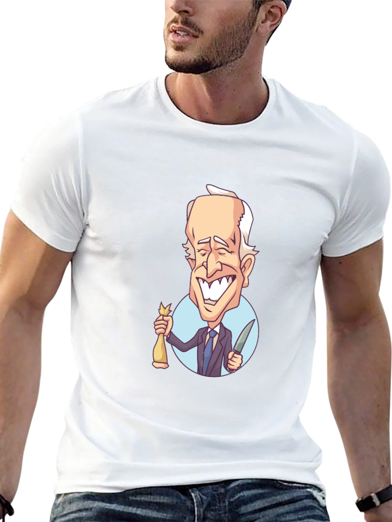 Cartoon Biden Graphic T-Shirt - Black