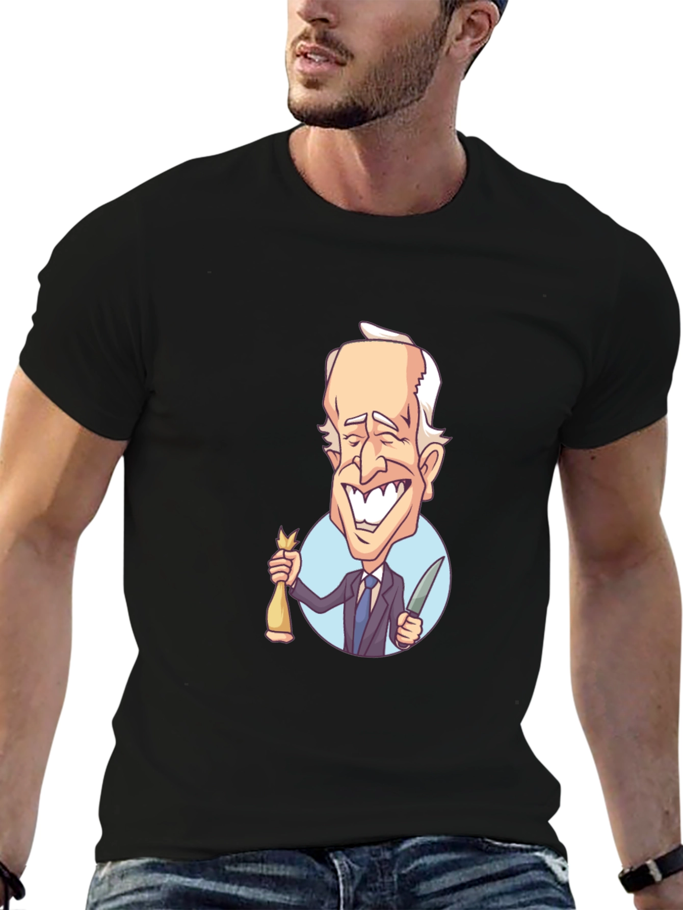 Cartoon Biden Graphic T-Shirt - Black