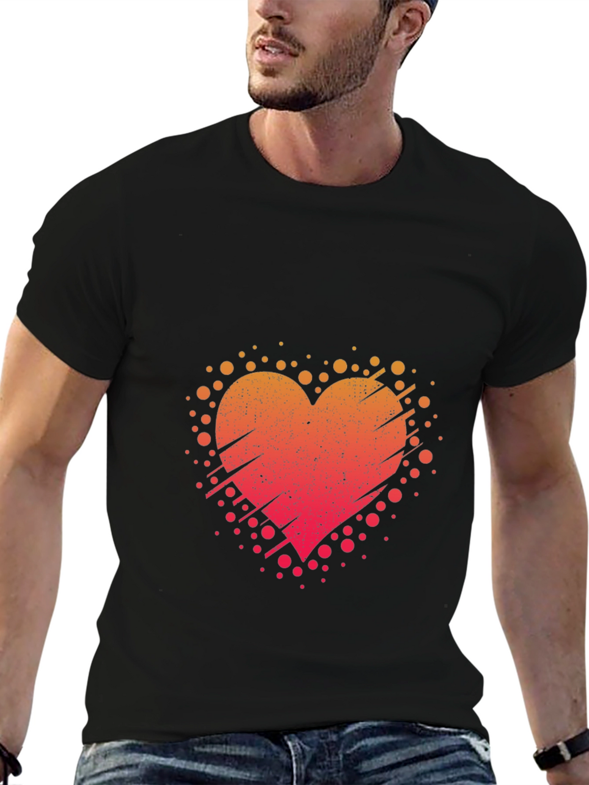 Heart Burst Black Tee - Artistic Graphic