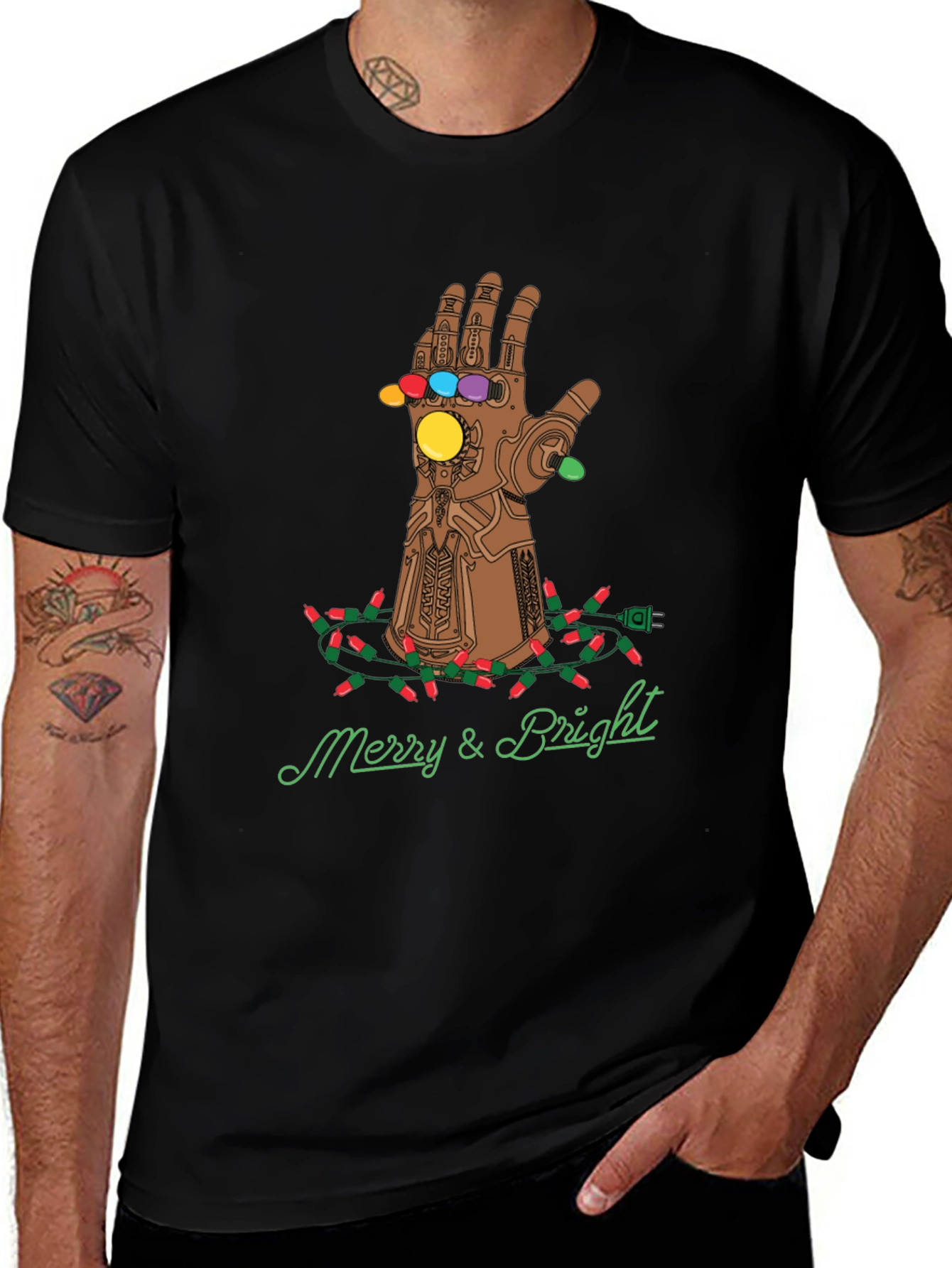 Merry & Bright Thanos Gauntlet Christmas T-Shirt
