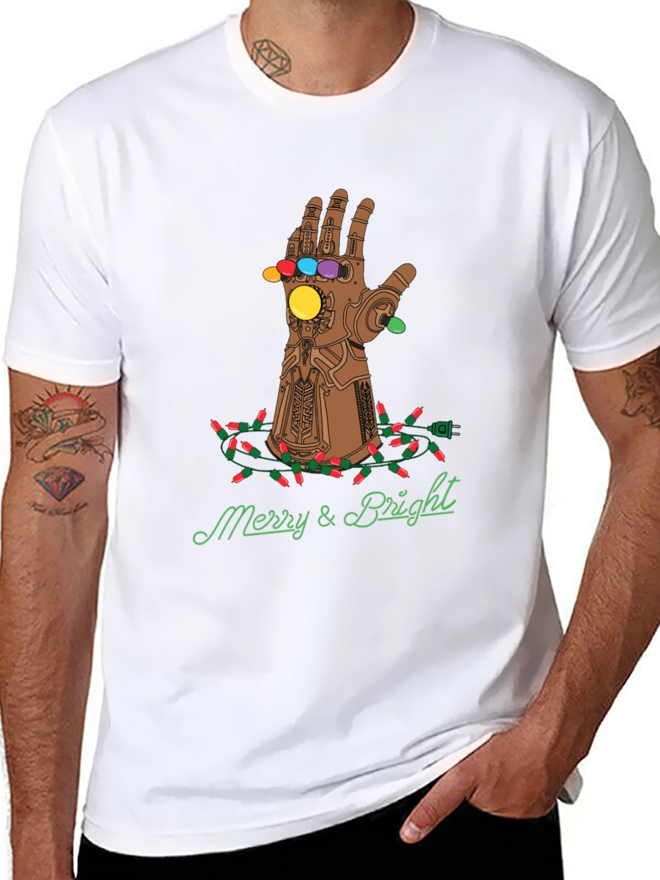 Merry & Bright Thanos Gauntlet Christmas T-Shirt
