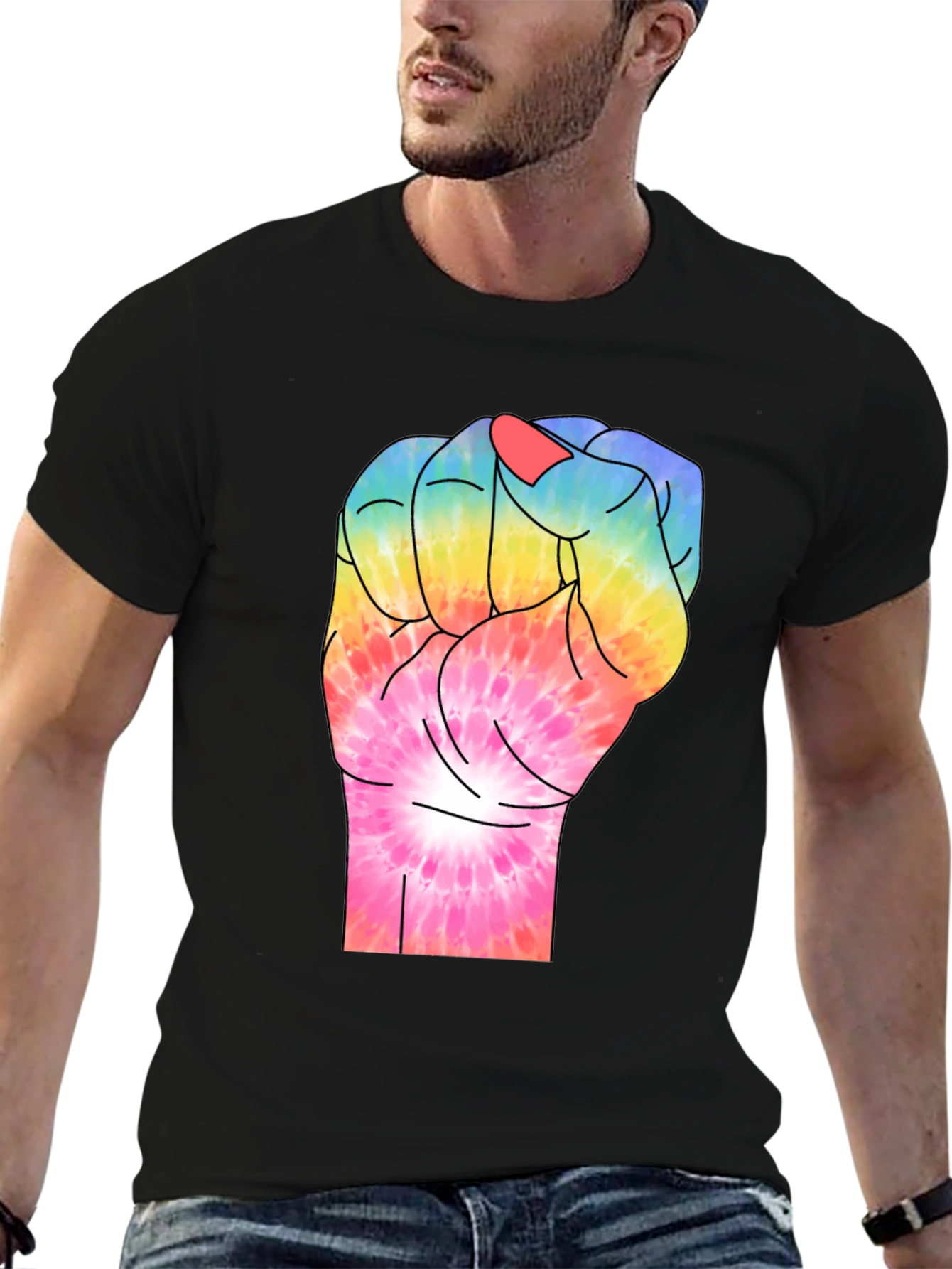 Tie-Dye Fist Graphic T-Shirt - Black