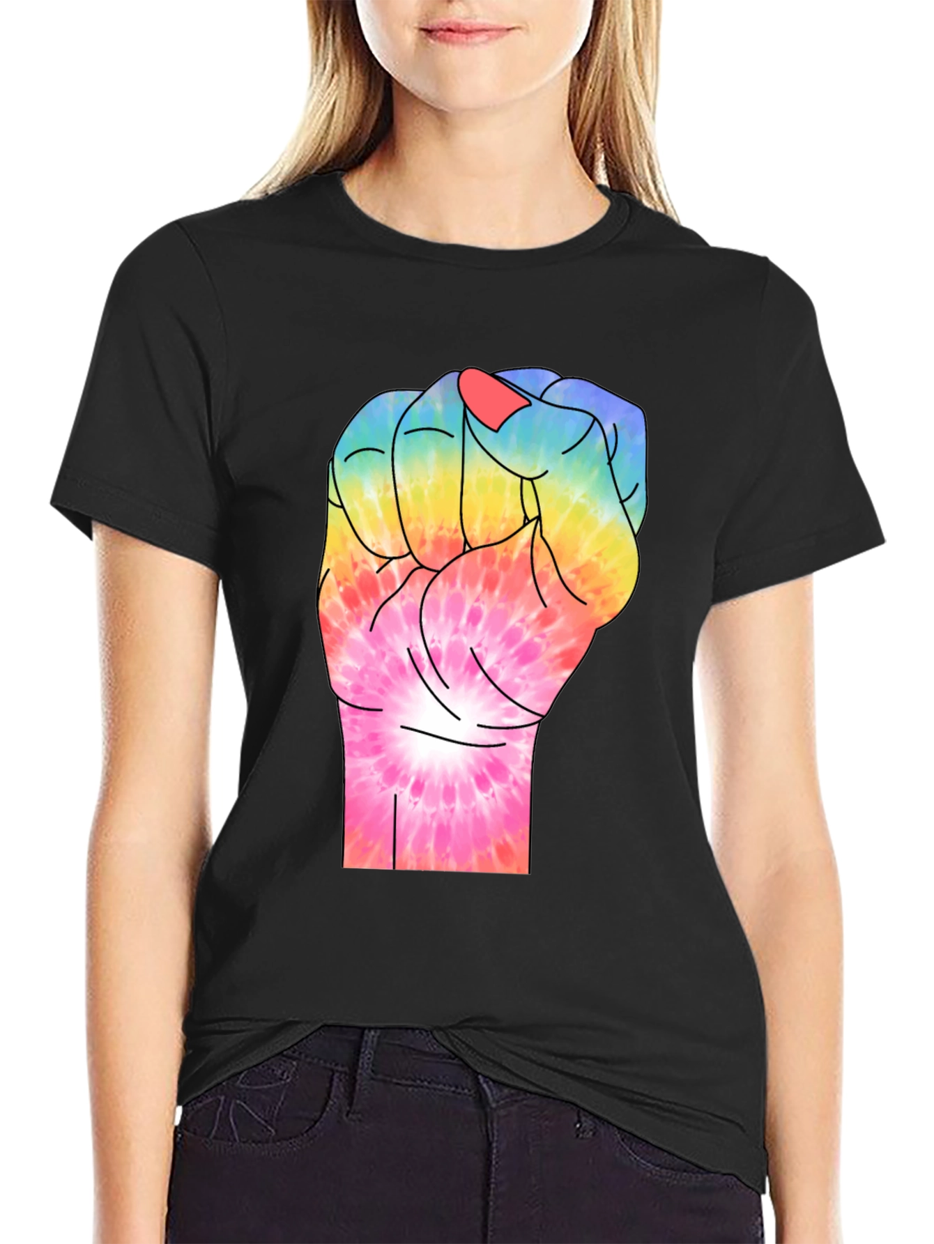 Tie-Dye Fist Graphic T-Shirt - Black